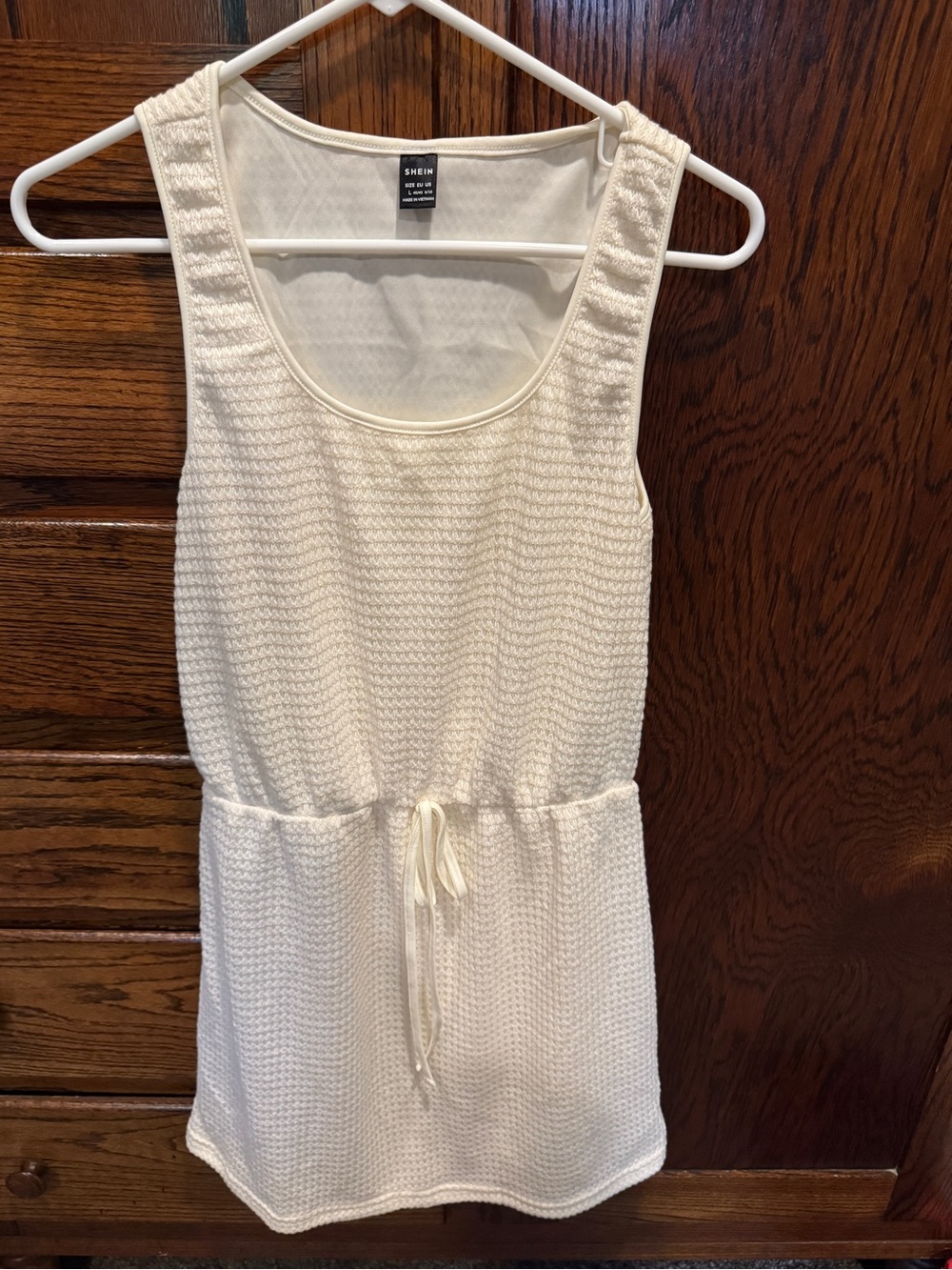 SHEIN Cream Textured Sleeveless Drawstring Waist Dress